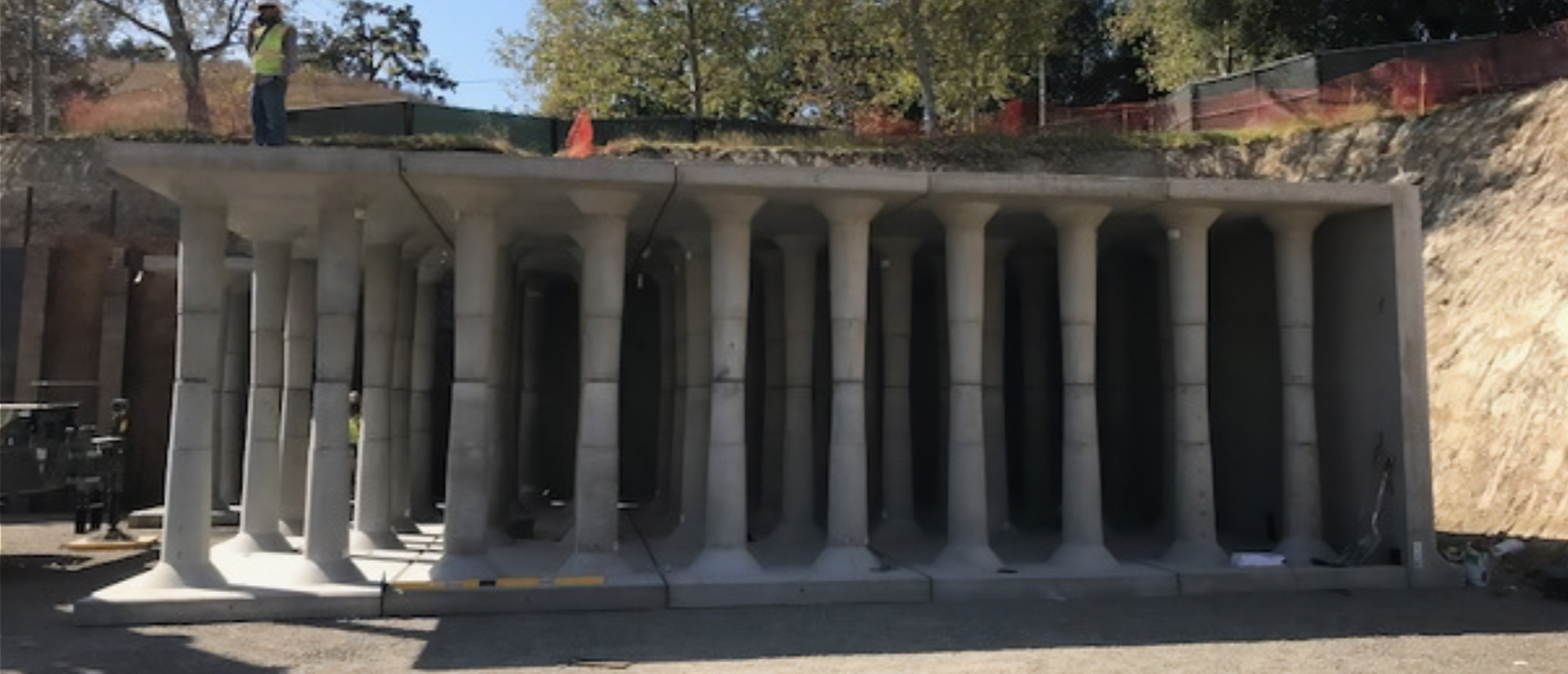 Construction of a large-scale underground filtration system at Gates Canyon Park, one of the region's Multi-benefit water projects designed for stormwater management and community recreation.