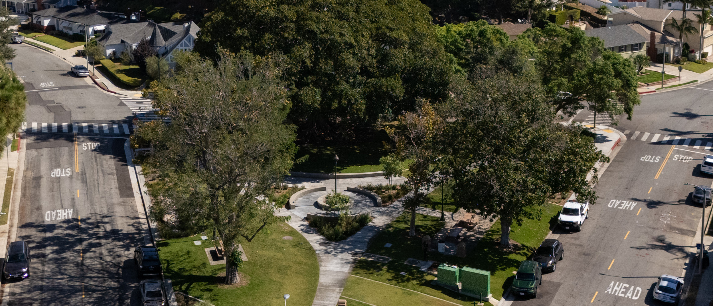 An aerial view of the Monteith Park and View Park Green Alley project, one of the region's Multi-benefit water projects designed to capture and filter stormwater runoff in a residential neighborhood.