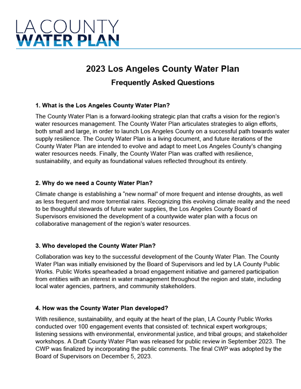 2023 Los Angeles County Water Plan FAQs