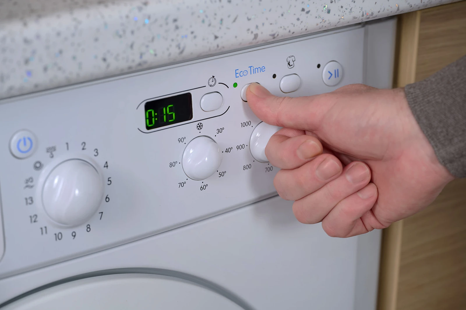 photo of a person using a water-efficient washing machine