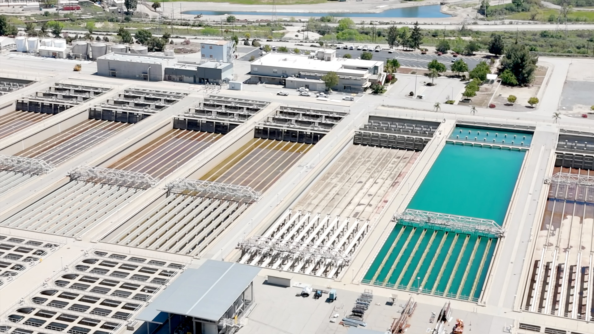 an aerial view of a water treatment facility
